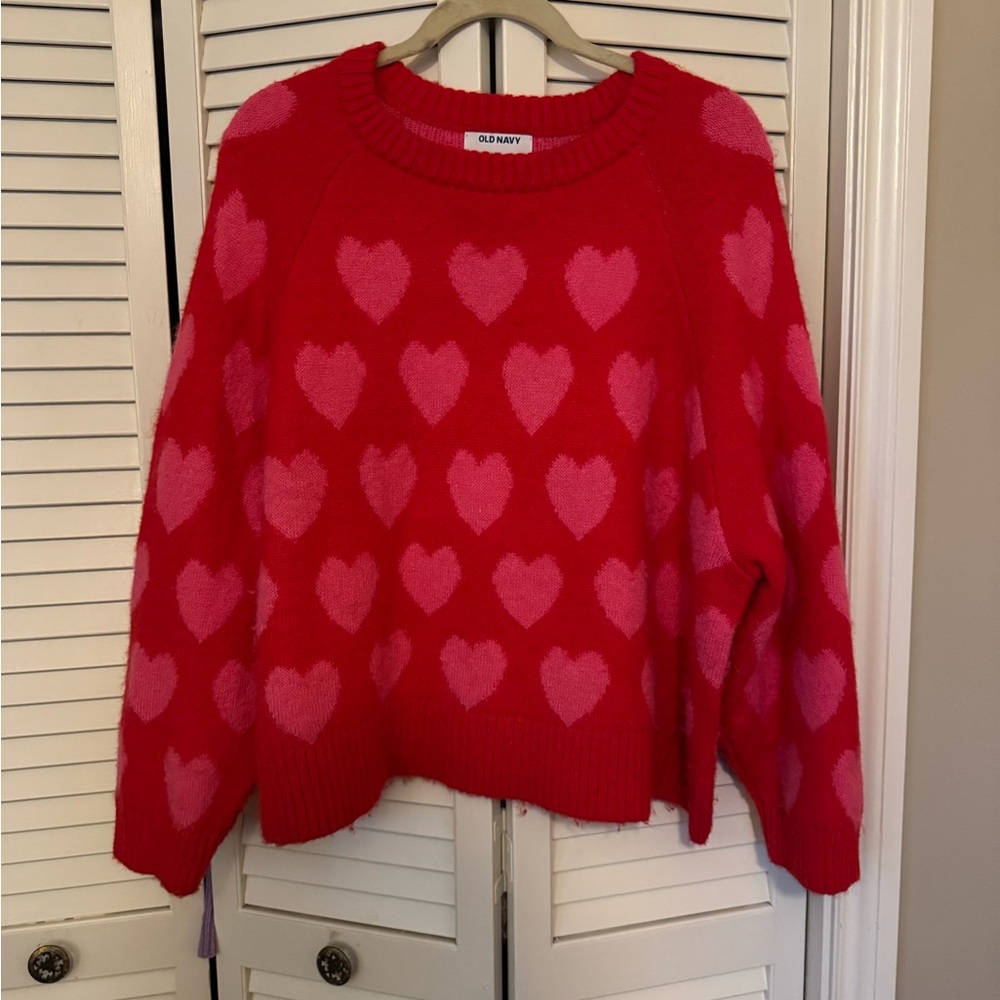 Old Navy Red and Pink Heart Sweater